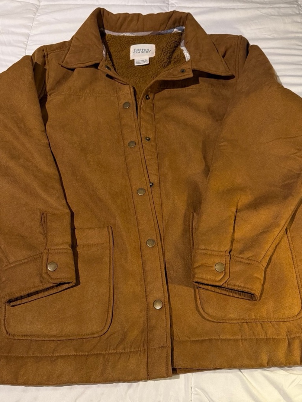 Boston Traders Women's Tan Suede-Look Sherpa Utility Jacket